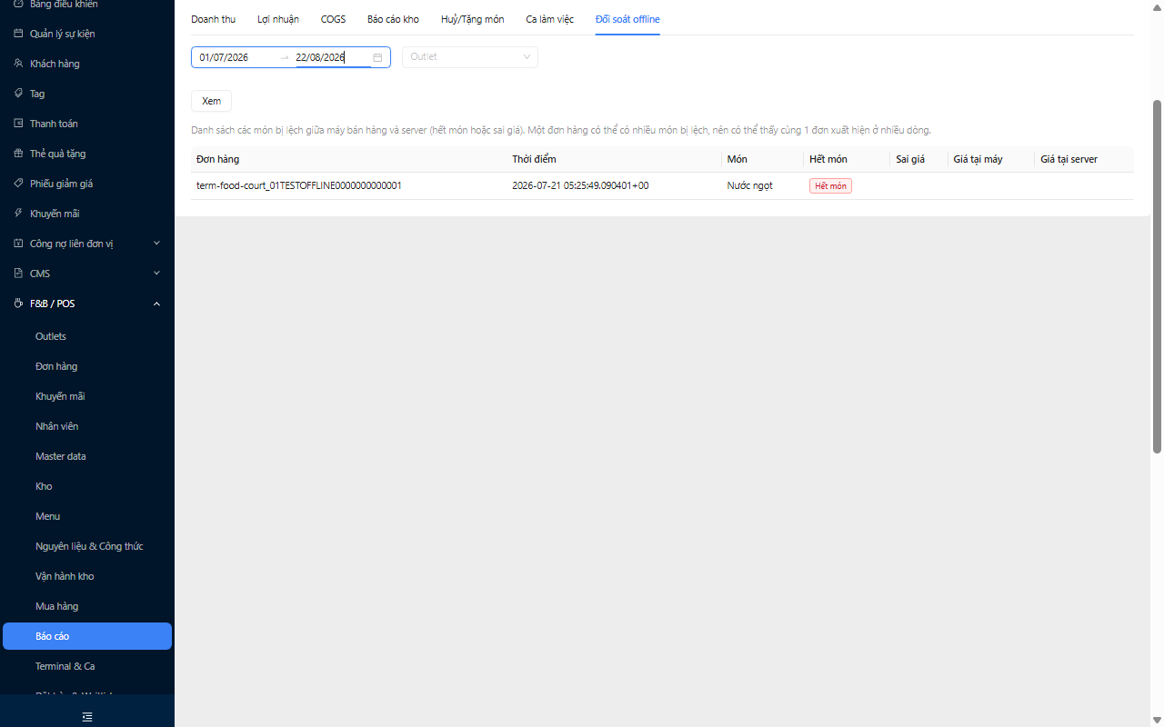 Tab Đối soát offline