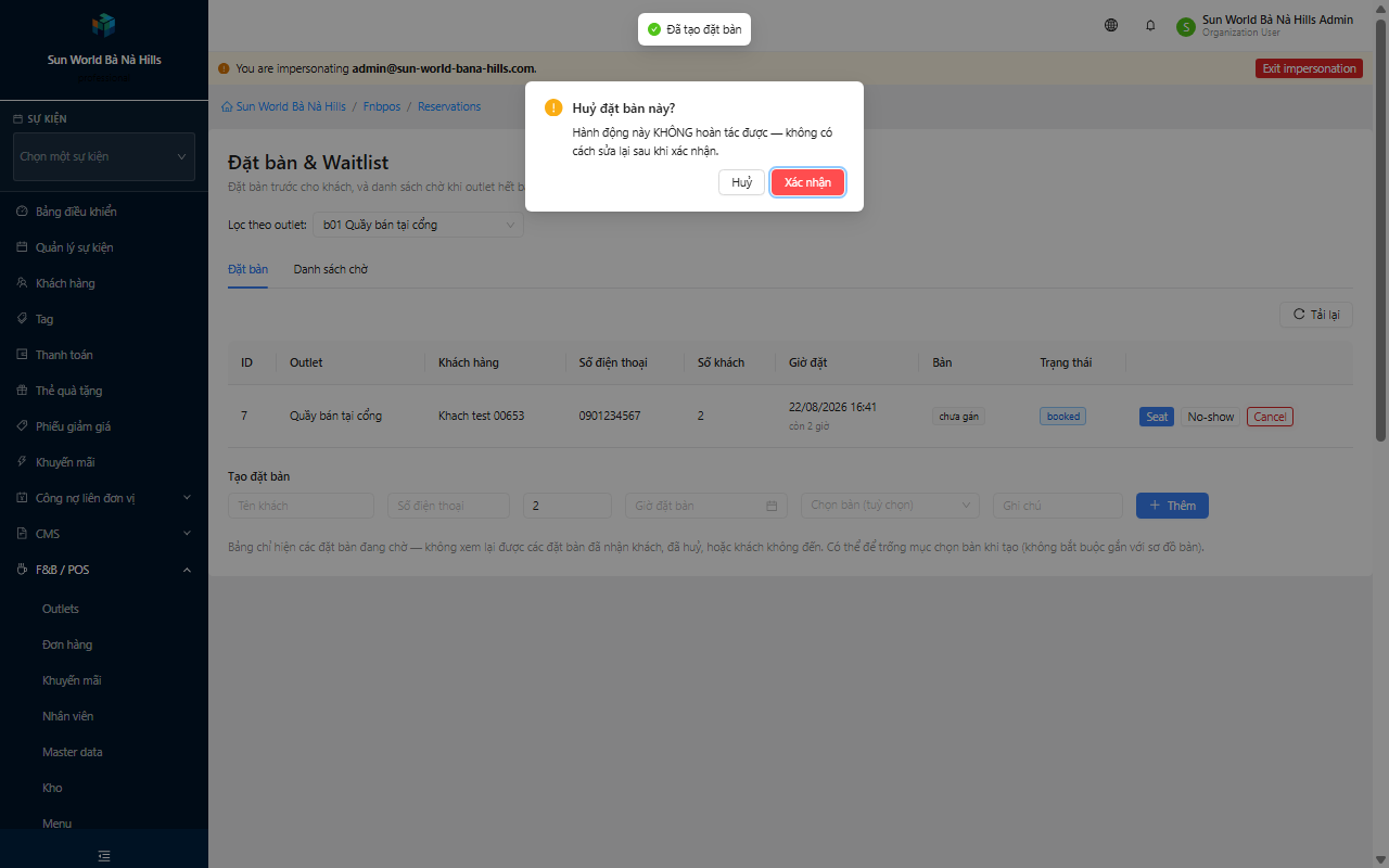 Modal xác nhận huỷ