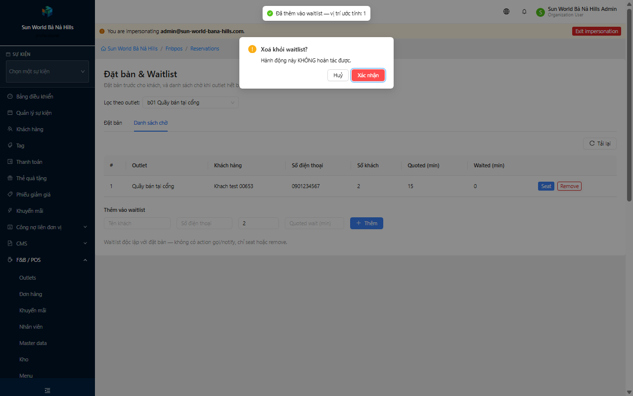 Modal xác nhận xoá