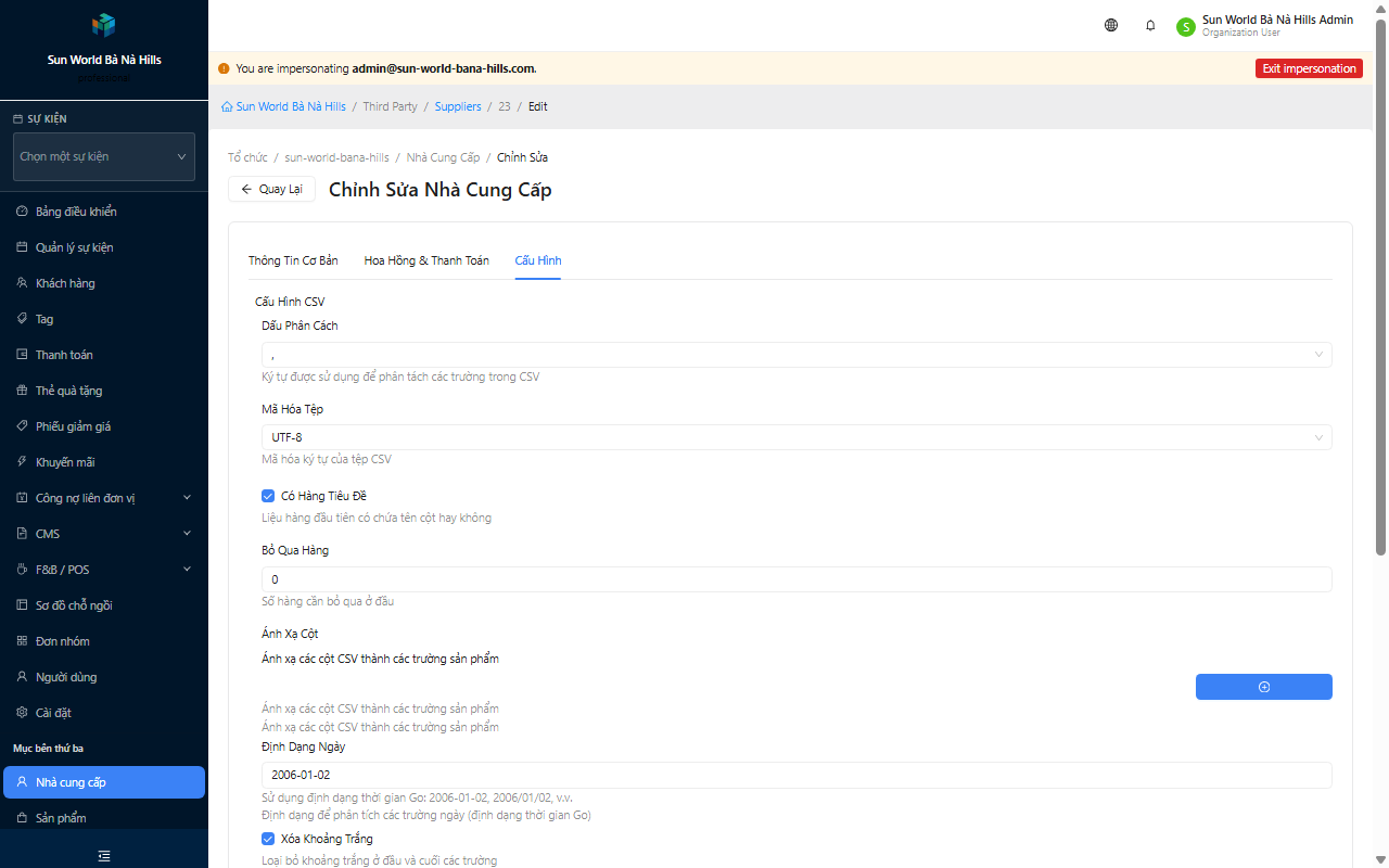Tab Cấu hình CSV